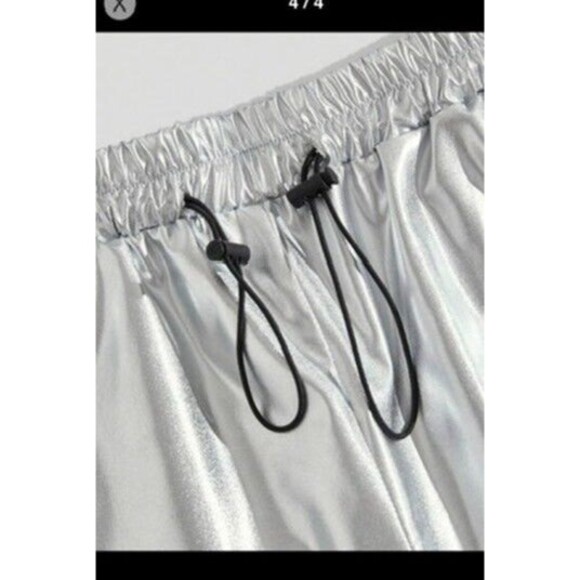 ROMWE Grunge Punk Men's Drawstring Belt Pu Leather Utility Cargo Pants SILVER - Picture 4 of 16